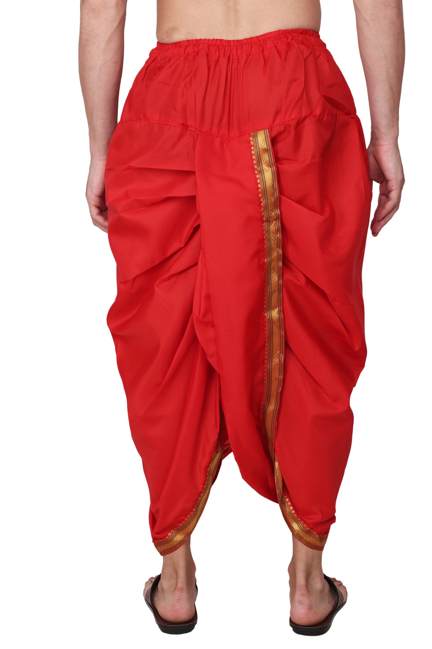 Men's Readymade Elastic Cotton Silk Dhoti for men, Free Size (Ready-to-wear-Dhoti)