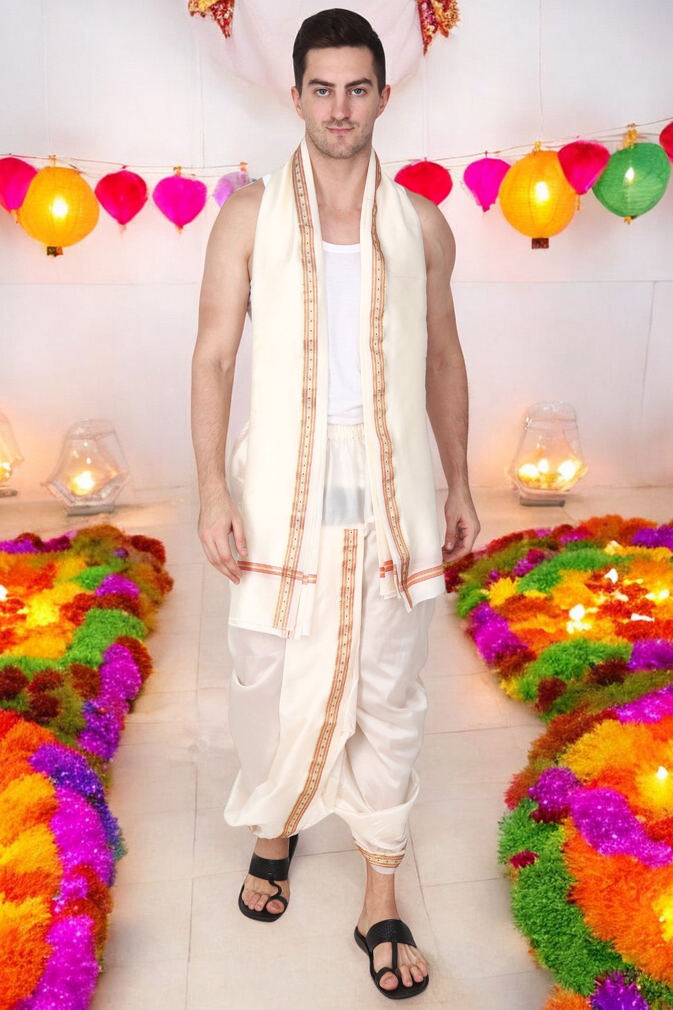 Dhoti Pant for Men - Silk Dhoti with Stole - Ready Dhoti Set