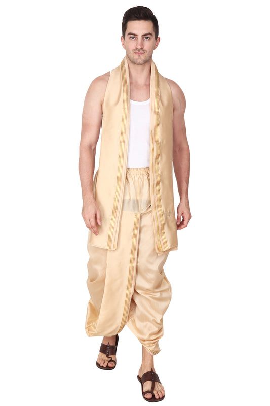 Gold - Sandal - Golden Color , Panjakejam Dhoti set- Readymade Dhotar