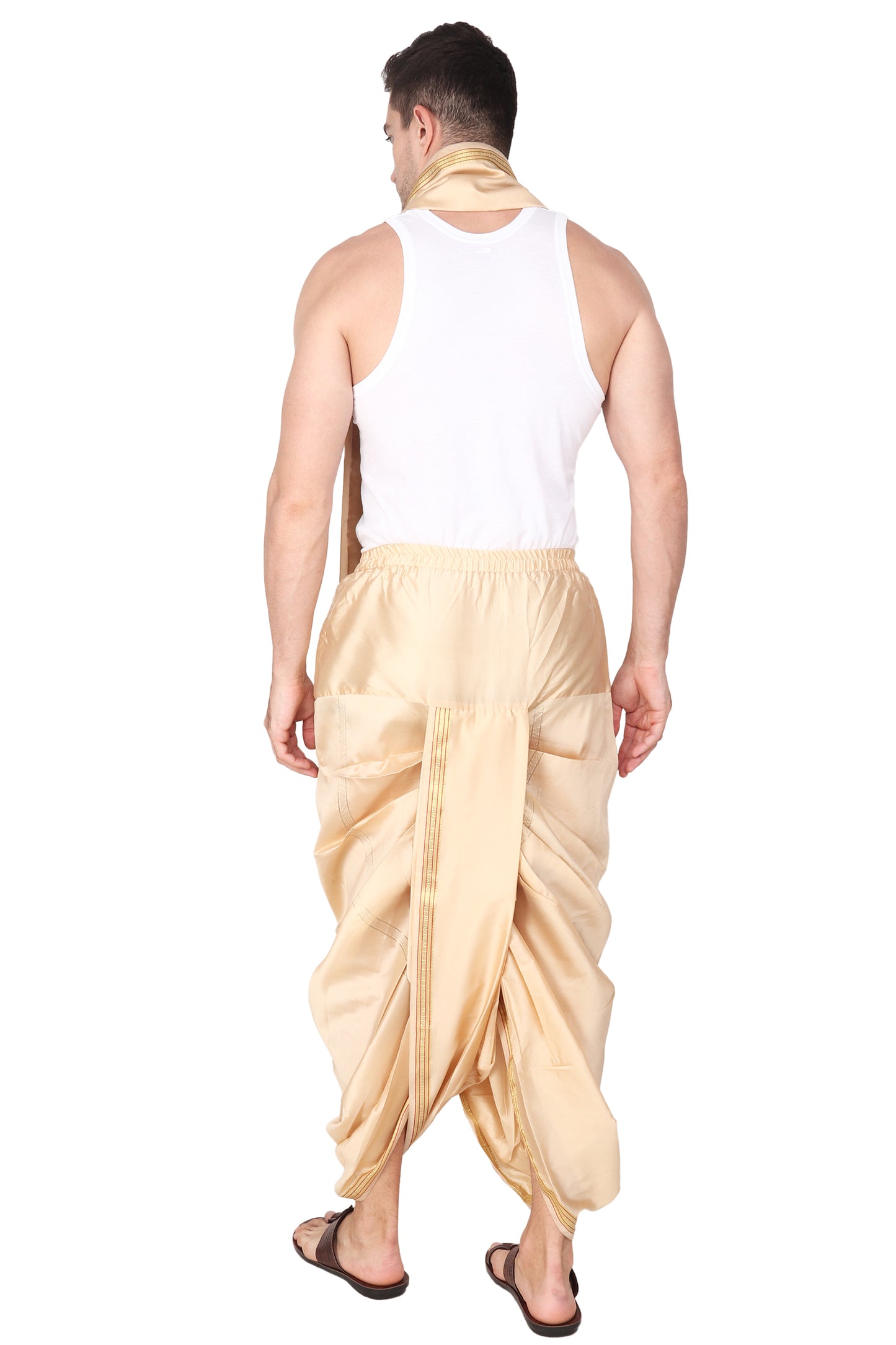 Gold - Sandal - Golden Color , Panjakejam Dhoti set- Readymade Dhotar