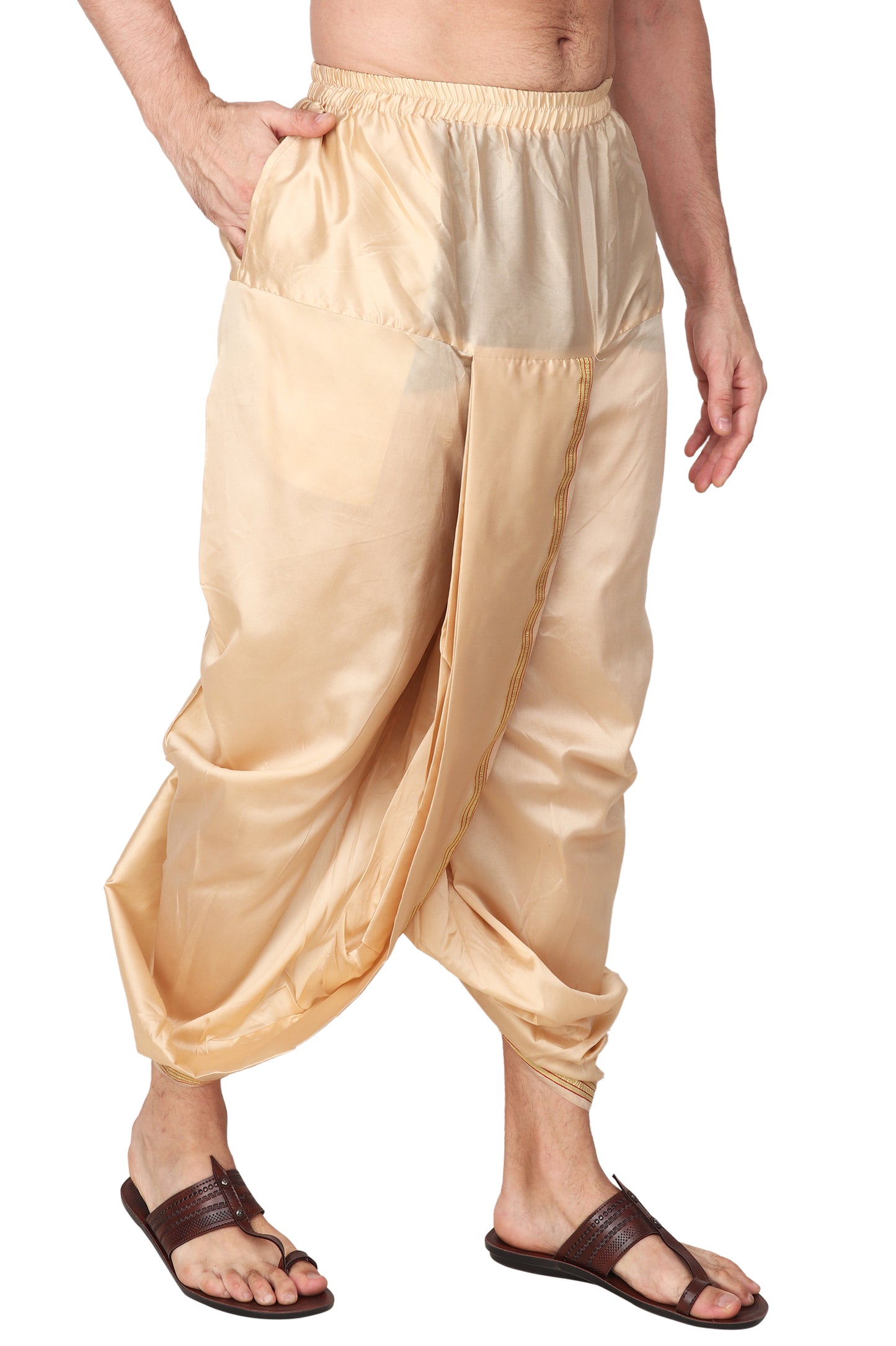 Gold - Sandal - Golden Color , Panjakejam Dhoti set- Readymade Dhotar