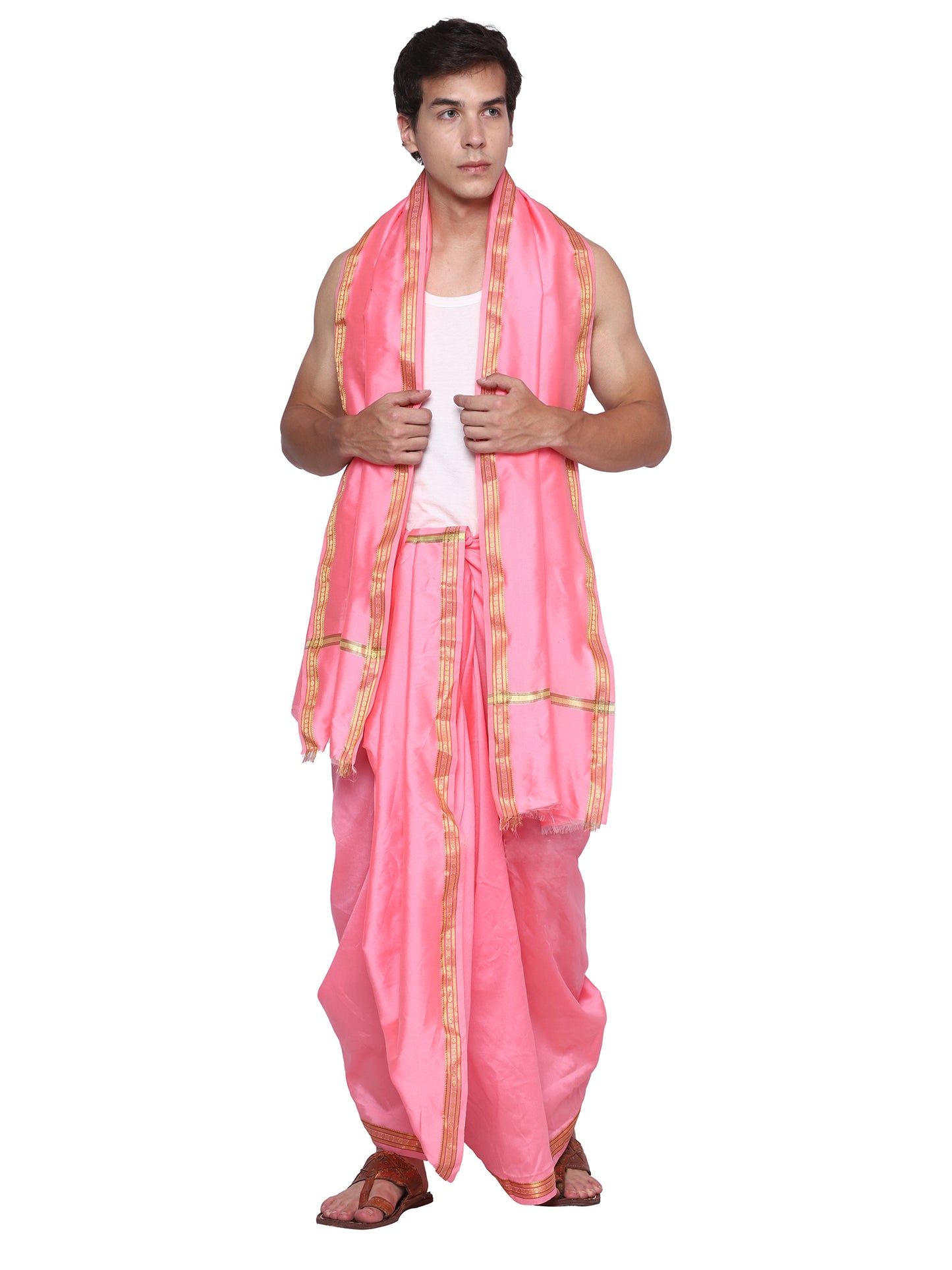 Unstitched Silk Dhoti with Stole Set - 4.25 Mtr Dhoti and 2.25 Mtr Angwastra