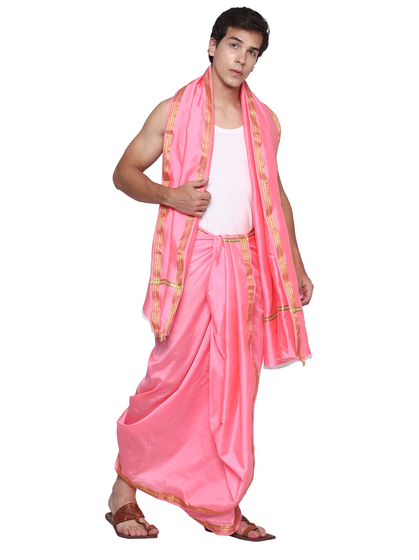 Unstitched Silk Dhoti with Stole Set - 4.25 Mtr Dhoti and 2.25 Mtr Angwastra