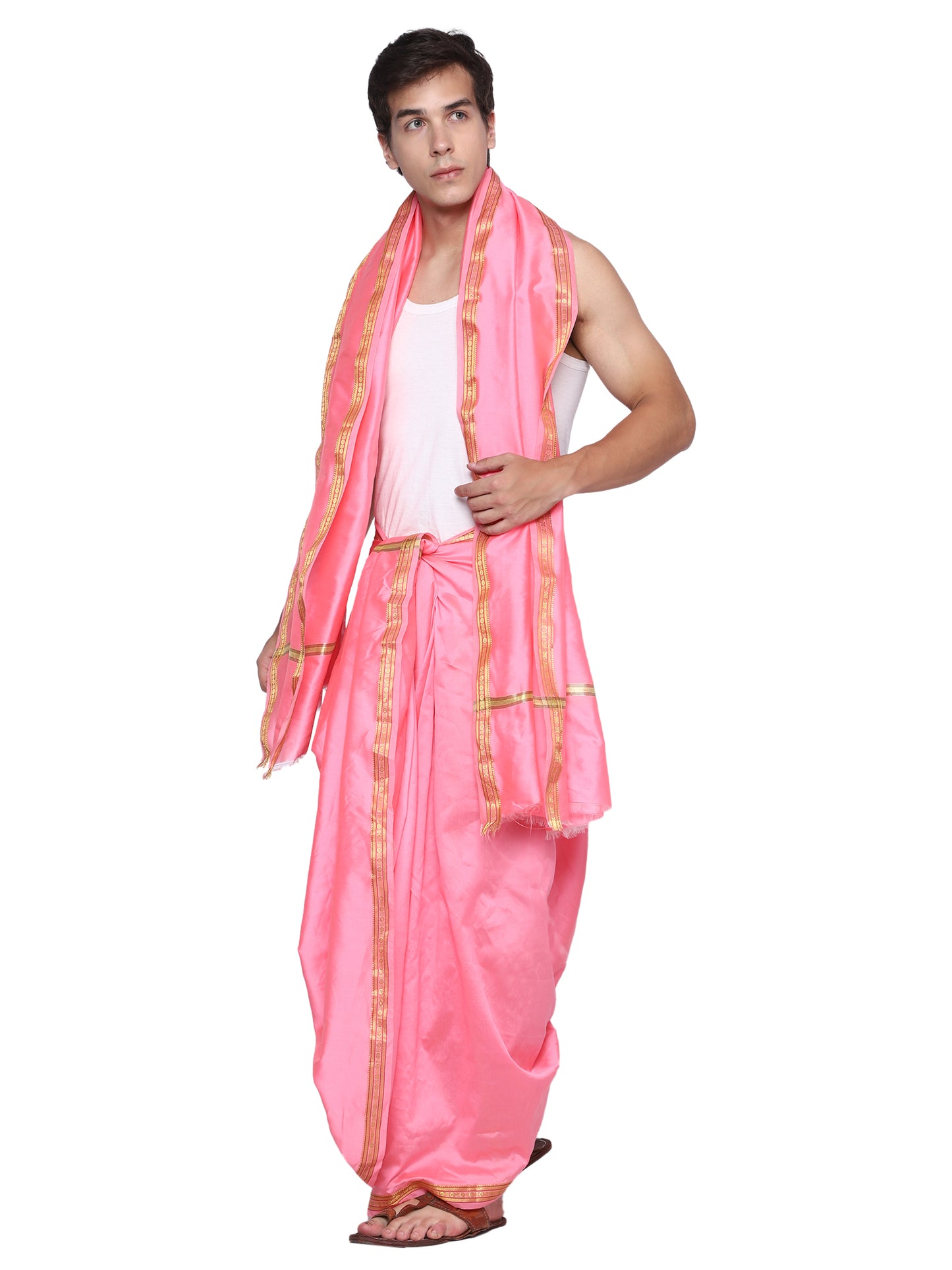 Unstitched Silk Dhoti with Stole Set - 4.25 Mtr Dhoti and 2.25 Mtr Angwastra