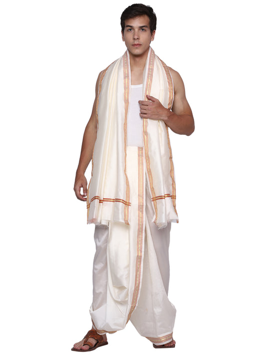 Unstitched Silk Dhoti with Stole Set - 4.25 Mtr Dhoti and 2.25 Mtr Angwastra