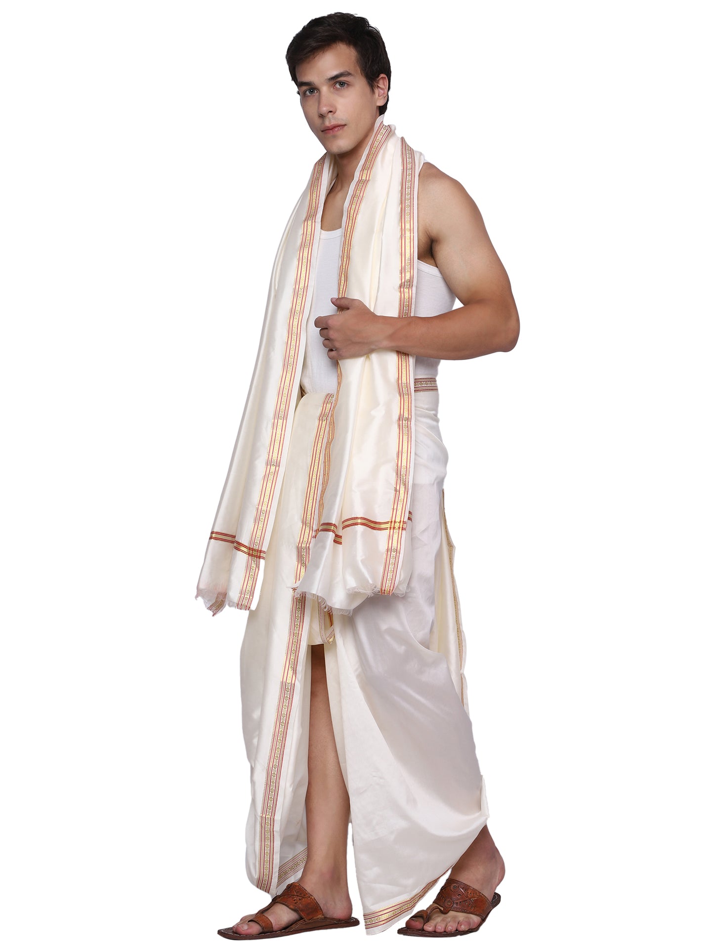 Unstitched Silk Dhoti with Stole Set - 4.25 Mtr Dhoti and 2.25 Mtr Angwastra