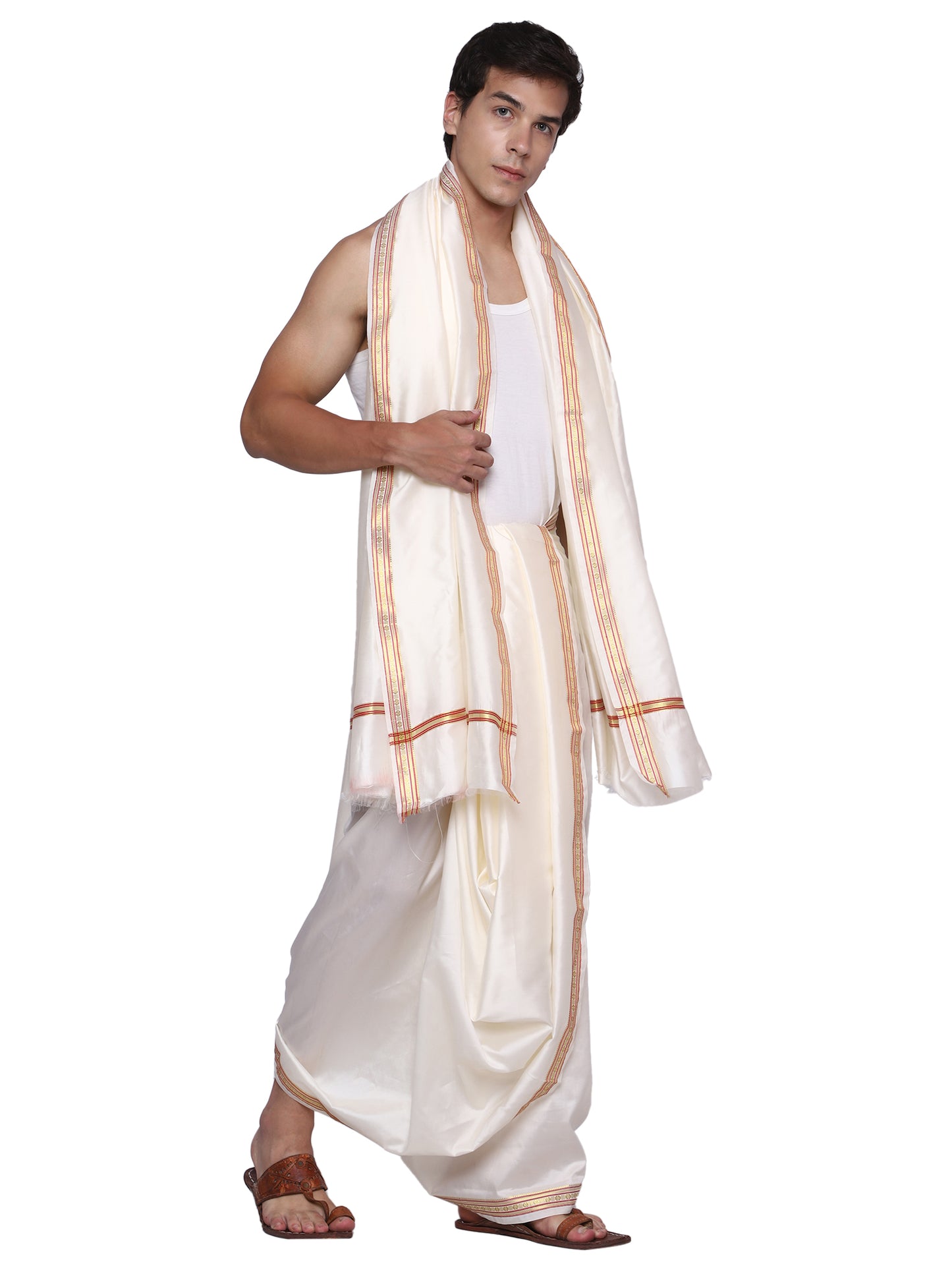 Unstitched Silk Dhoti with Stole Set - 4.25 Mtr Dhoti and 2.25 Mtr Angwastra