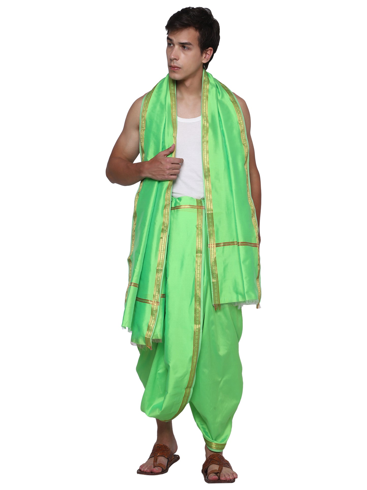 Unstitched Silk Dhoti with Stole Set - 4.25 Mtr Dhoti and 2.25 Mtr Angwastra