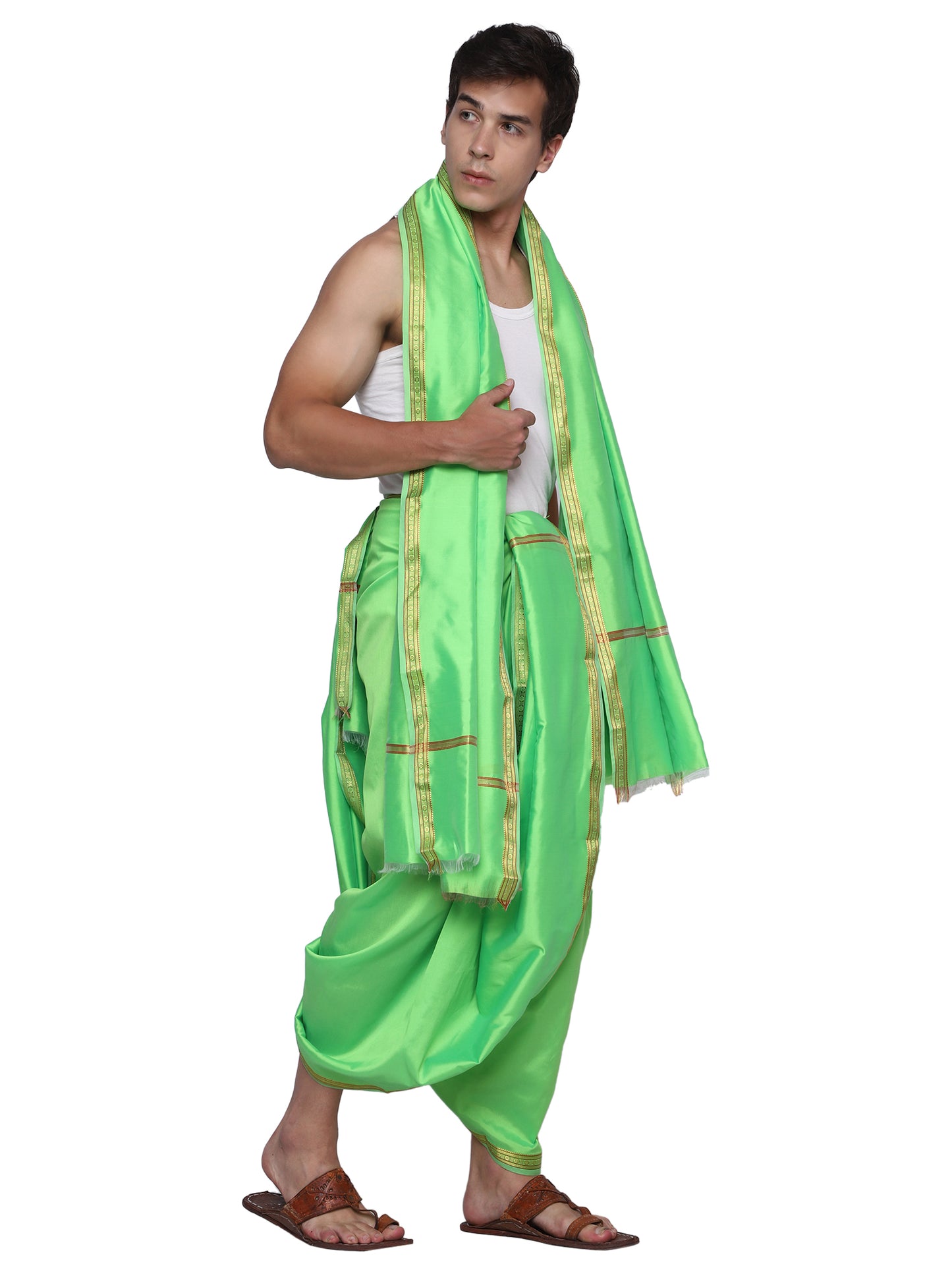 Unstitched Silk Dhoti with Stole Set - 4.25 Mtr Dhoti and 2.25 Mtr Angwastra