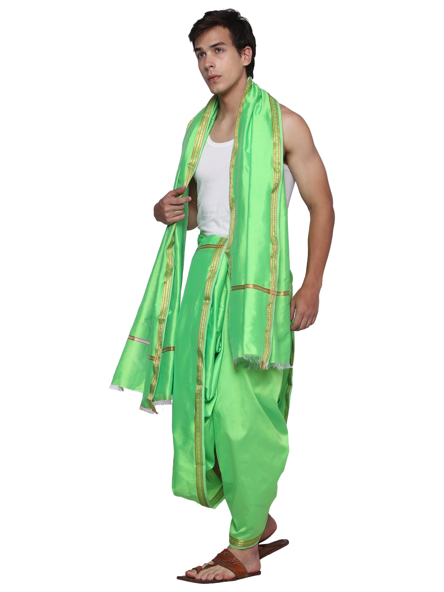 Unstitched Silk Dhoti with Stole Set - 4.25 Mtr Dhoti and 2.25 Mtr Angwastra