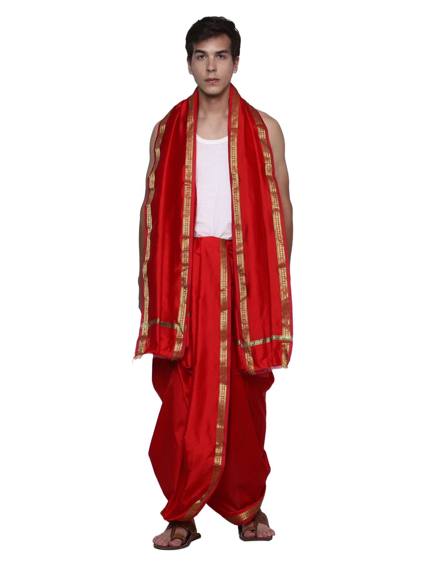 Unstitched Silk Dhoti with Stole Set - 4.25 Mtr Dhoti and 2.25 Mtr Angwastra