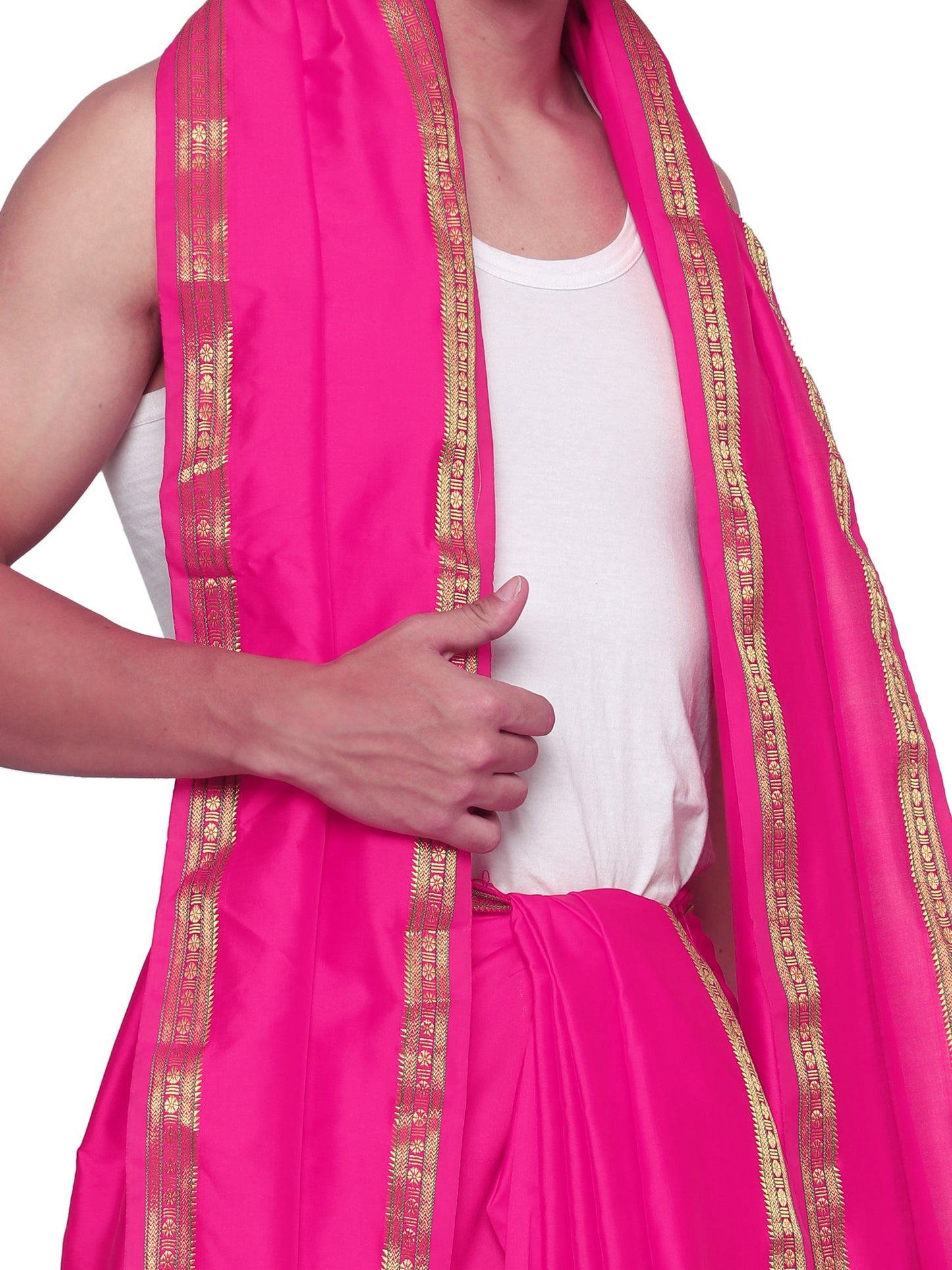 Unstitched Silk Dhoti with Stole Set - 4.25 Mtr Dhoti and 2.25 Mtr Angwastra