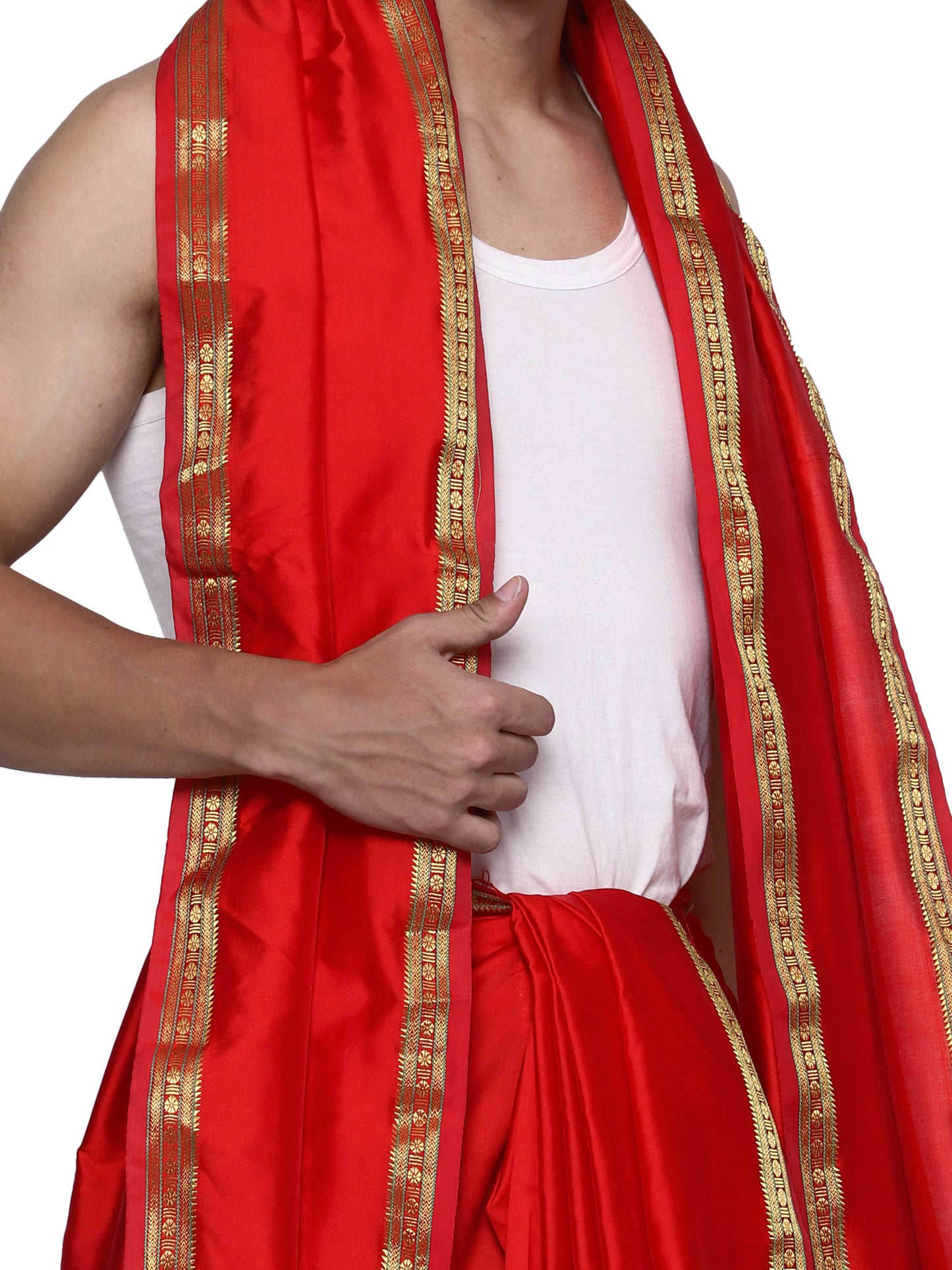 Unstitched Silk Dhoti with Stole Set - 4.25 Mtr Dhoti and 2.25 Mtr Angwastra