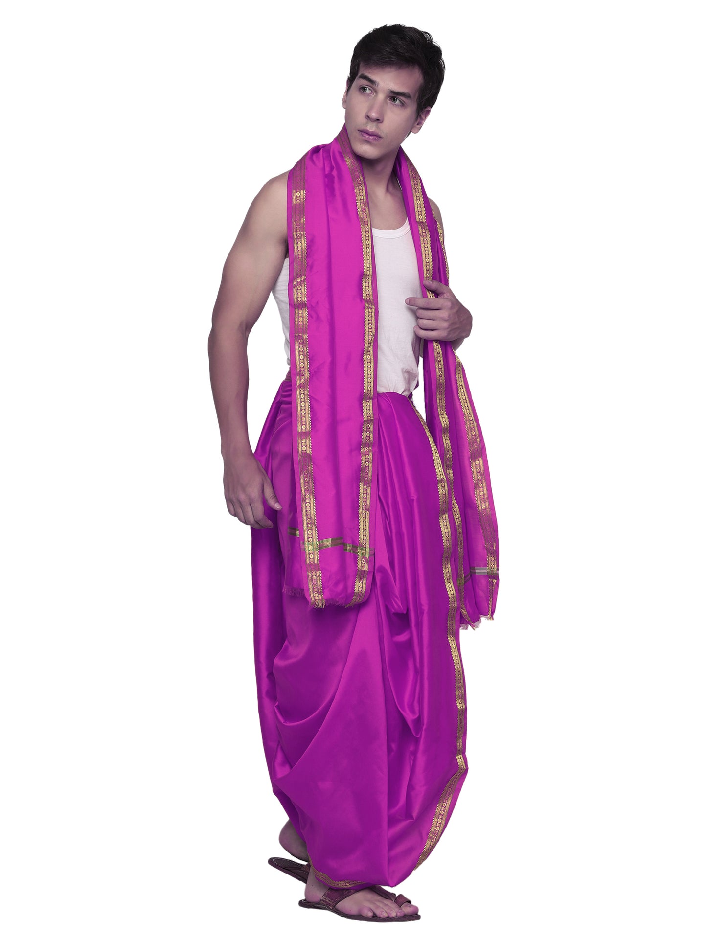 Unstitched Silk Dhoti with Stole Set - 4.25 Mtr Dhoti and 2.25 Mtr Angwastra