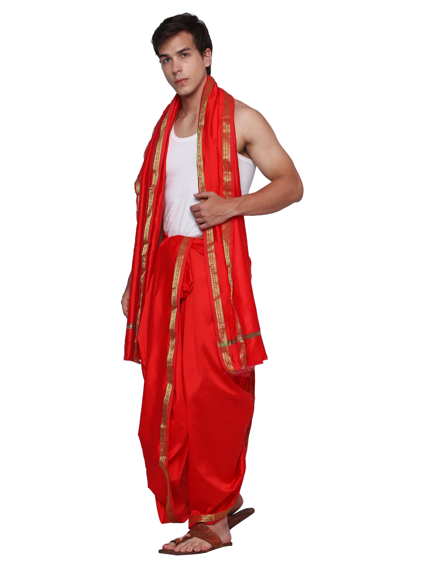 Unstitched Silk Dhoti with Stole Set - 4.25 Mtr Dhoti and 2.25 Mtr Angwastra