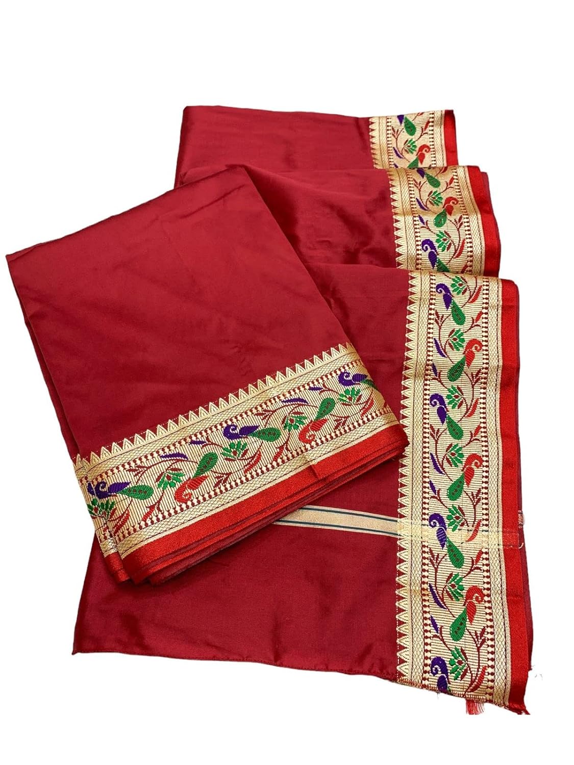 Paithani Mayur Border - Pancha Vesti Mundu Set - Unstitched Dhoti 4.25 Mtr Dhoti with 2.2 Mtr Stole