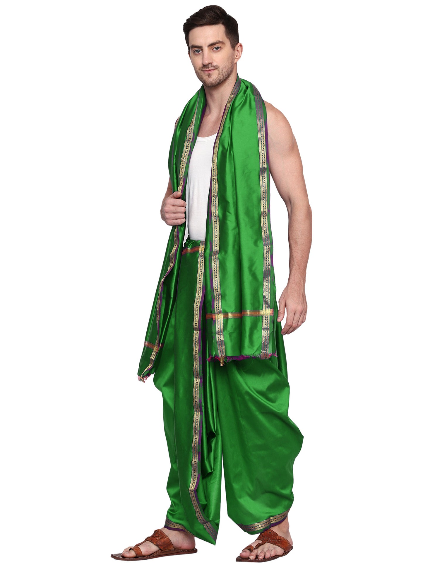 Unstitched Silk Dhoti with Stole Set - 4.25 Mtr Dhoti and 2.25 Mtr Angwastra