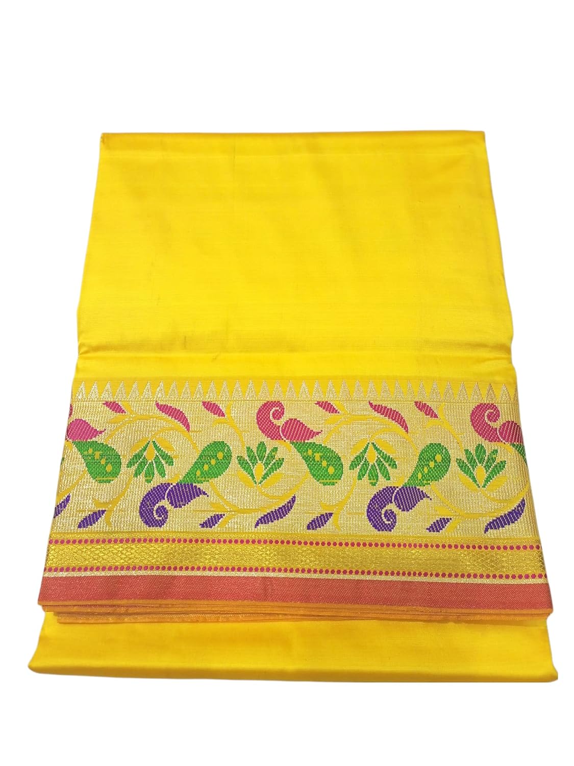 Paithani Mayur Border - Pancha Vesti Mundu Set - Unstitched Dhoti 4.25 Mtr Dhoti with 2.2 Mtr Stole