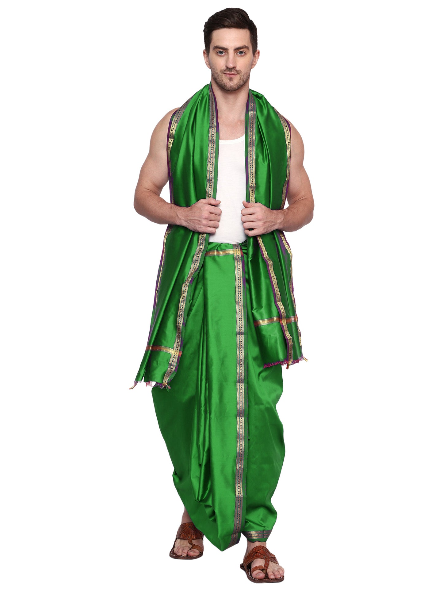 Unstitched Silk Dhoti with Stole Set - 4.25 Mtr Dhoti and 2.25 Mtr Angwastra